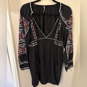 FREE PEOPLE ALL MY LIFE BLACK EMBROIDERED MINI DRESS SIZE SMALL